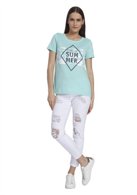 

Vero Moda Solid Women's Round Neck Green T-Shirt, Aqua green