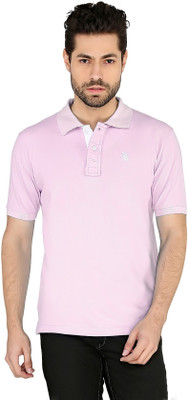 The Cotton Company Solid Men' Polo Neck Pink T-Shirt