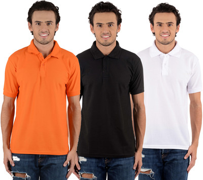 

Blaze Solid Men's Polo Neck Multicolor T-Shirt(Pack of 3, Black;orange;white
