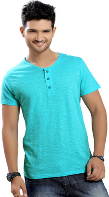 

Stephen Armor Solid Men's Henley Blue T-Shirt