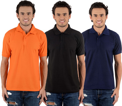 

Blaze Solid Men's Polo Neck Multicolor T-Shirt(Pack of 3, Black;dark blue;orange