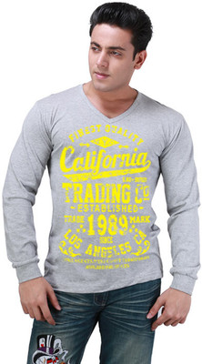 

Inkovy Graphic Print Men's V-neck Grey T-Shirt