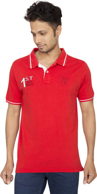 Red Line Solid Men' Polo Neck Red T-Shirt