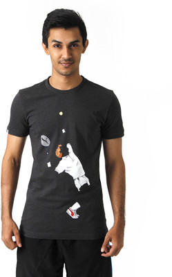 

Puma Graphic Print Men' Round Neck Grey T-Shirt, Dark gray heather
