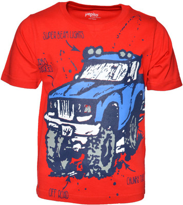 

Pepito Boys Printed Cotton T Shirt(Red, Pack of 1