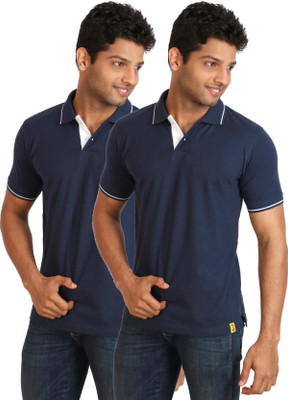 

Campus Sutra Solid Men Polo Neck Blue T-Shirt(Pack of 2, Blue:blue
