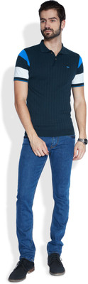

Park Avenue Striped Men's Polo Neck Blue T-Shirt