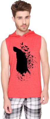 

SayItLoud Printed Men' Hooded Red T-Shirt, Red melange