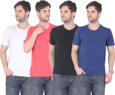 

FnMe Solid Men's Round Neck Multicolor T-Shirt(Pack of 4, Black;blue;gajri;white