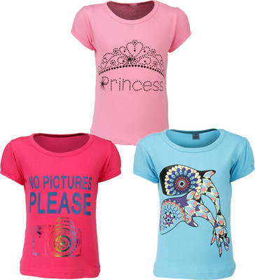 

Gkidz Girls Printed T Shirt(Multicolor, Black