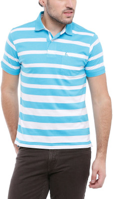 Parx Striped Men's Polo Neck Dark Blue T-Shirt