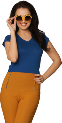 

Miss Chase Solid Women's V-neck Blue T-Shirt, Cobalt blue