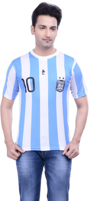 

DINAAR Striped Men's Round Neck White, Blue T-Shirt, Blue;white