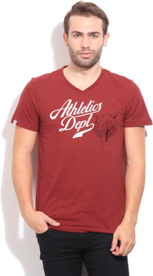 

Puma Printed Men's V-neck Red T-Shirt, Rio red
