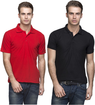 

Lambency Solid Men's Polo Neck Red, Black T-Shirt(Pack of 2, Black;red