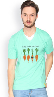 

Campus Sutra Solid Men V-neck Green T-Shirt, Sea green