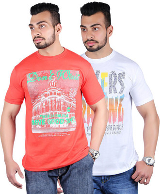 Shineway Graphic Print Men's Round Neck Multicolor T-Shirt(Pack of 2, Carrot;white