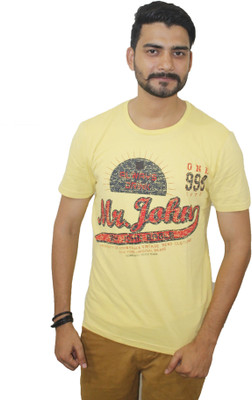 

S Printed Men's Round Neck Yellow T-Shirt, Light yellow