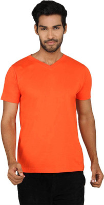 SayItLoud Solid Men's V-neck Orange T-Shirt