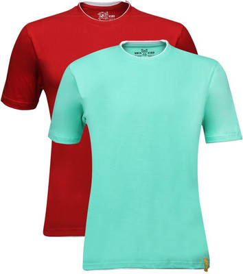 

Campus Sutra Solid Men Henley Multicolor T-Shirt(Pack of 2, Red;sea green