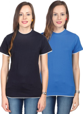 

Campus Sutra Solid Women's Round Neck Dark Blue, Blue T-Shirt(Pack of 2)