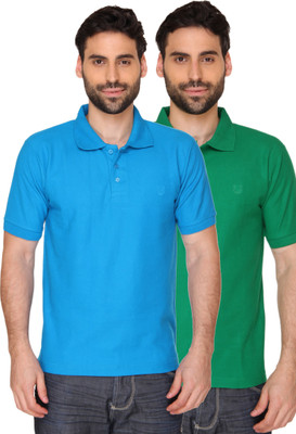 

Blacksmith Solid Men's Polo Neck Blue, Green T-Shirt(Pack of 2, Fresh blue;paris green