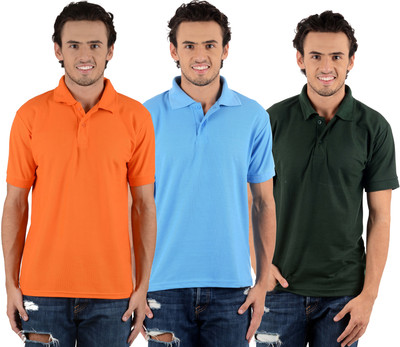 

Blaze Solid Men' Polo Neck Multicolor T-Shirt(Pack of 3, Dark green;orange;sky blue