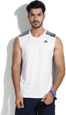 ADIDAS Printed Men's Round Neck White, Black, Grey T-Shirt, White /dgrey