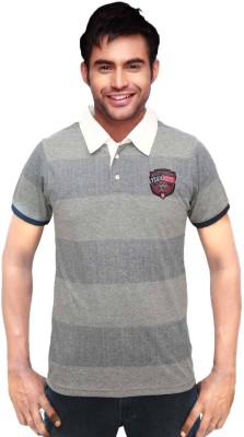 

Gallop Striped Men's Polo Neck Grey T-Shirt