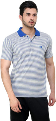 

Cotton County Premium Striped Men's Flap Collar Neck Blue T-Shirt, Navy