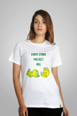 

Campus Sutra Printed Women' Round Neck White T-Shirt