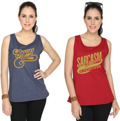 

SayItLoud Graphic Print Women's Round Neck Blue, Maroon T-Shirt(Pack of 2, Bluemelange;maroon