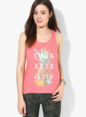 

Only Graphic Print Women's Round Neck Pink T-Shirt, Paradise pink
