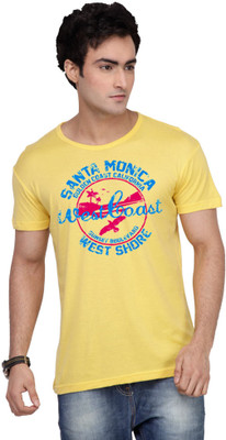 Inkovy Graphic Print Men's Round Neck Yellow T-Shirt