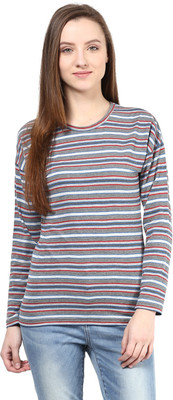 

Hypernation Striped Women' Round Neck Blue, Grey, Red T-Shirt, Multicolor