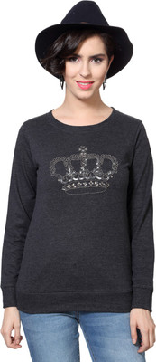

SF Jeans by Pantaloons Embellished Women's Round Neck Grey T-Shirt, Charcoal