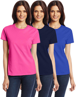 

Espresso Casual Short Sleeve Solid Women's Multicolor Top, Royal / navy / fuschia