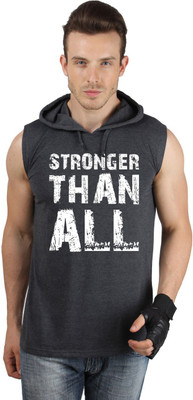 

SayItLoud Printed Men's Hooded Black T-Shirt, Black melange