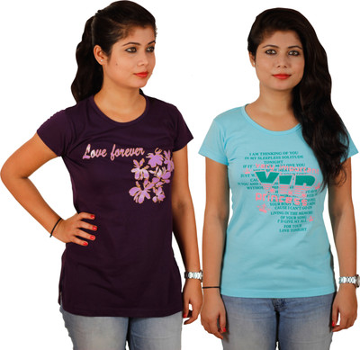 

Tryd Printed Women' Round Neck Multicolor T-Shirt(Pack of 2