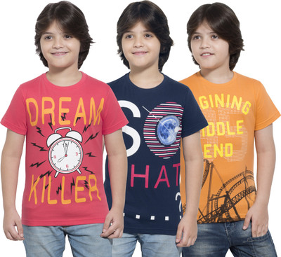 

Maniac Boys Printed Cotton T Shirt(Multicolor, Pack of 3