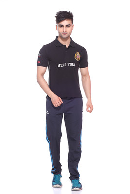

Sport Sun Self Design Men's Polo Neck Black T-Shirt