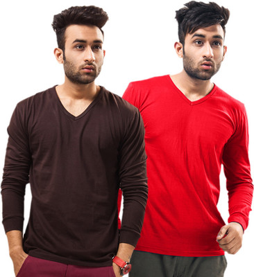 

Unisopent Designs Solid Men's V-neck Brown, Red T-Shirt(Pack of 2