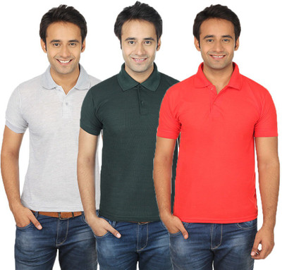 

Quetzal Solid Men's Polo Neck Multicolor T-Shirt(Pack of 3, Green;grey;red