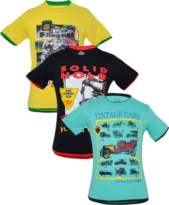 

Just Joey Boys Printed Cotton T Shirt(Multicolor, Pack of 3, Marron