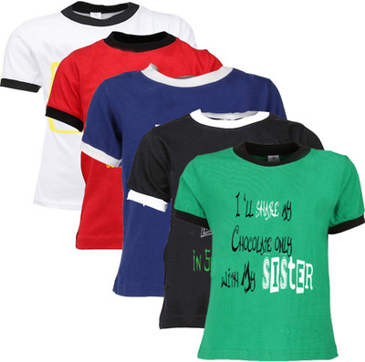 

Gkidz Boys Printed Cotton T Shirt(Multicolor, Pack of 5, Blue