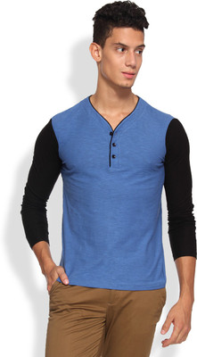 

Arise Self Design Men's Henley Light Blue T-Shirt, Cobalt blue