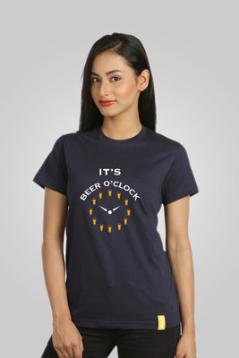 

Campus Sutra Printed Women' Round Neck Blue T-Shirt