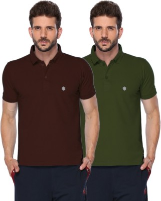 ONN Solid Men Polo Neck Green, Brown T-Shirt