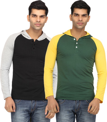 

Leana Solid Men's Hooded Multicolor T-Shirt(Pack of 2, Black;green
