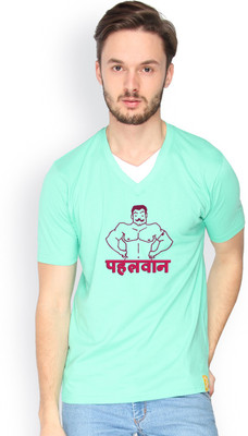 

Campus Sutra Solid Men V-neck Green T-Shirt, Sea green